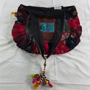 Red and Black Patchwork Hippie  Fair Trade Women's Boho Bag